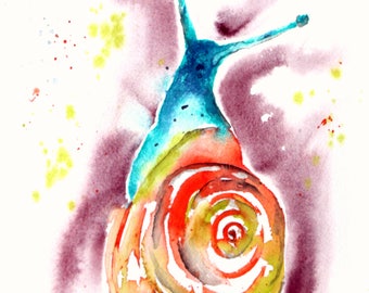 Snail Tale Gail  Watercolor Print of Original Painting, Watercolor Snail  painting, Snail  Painting