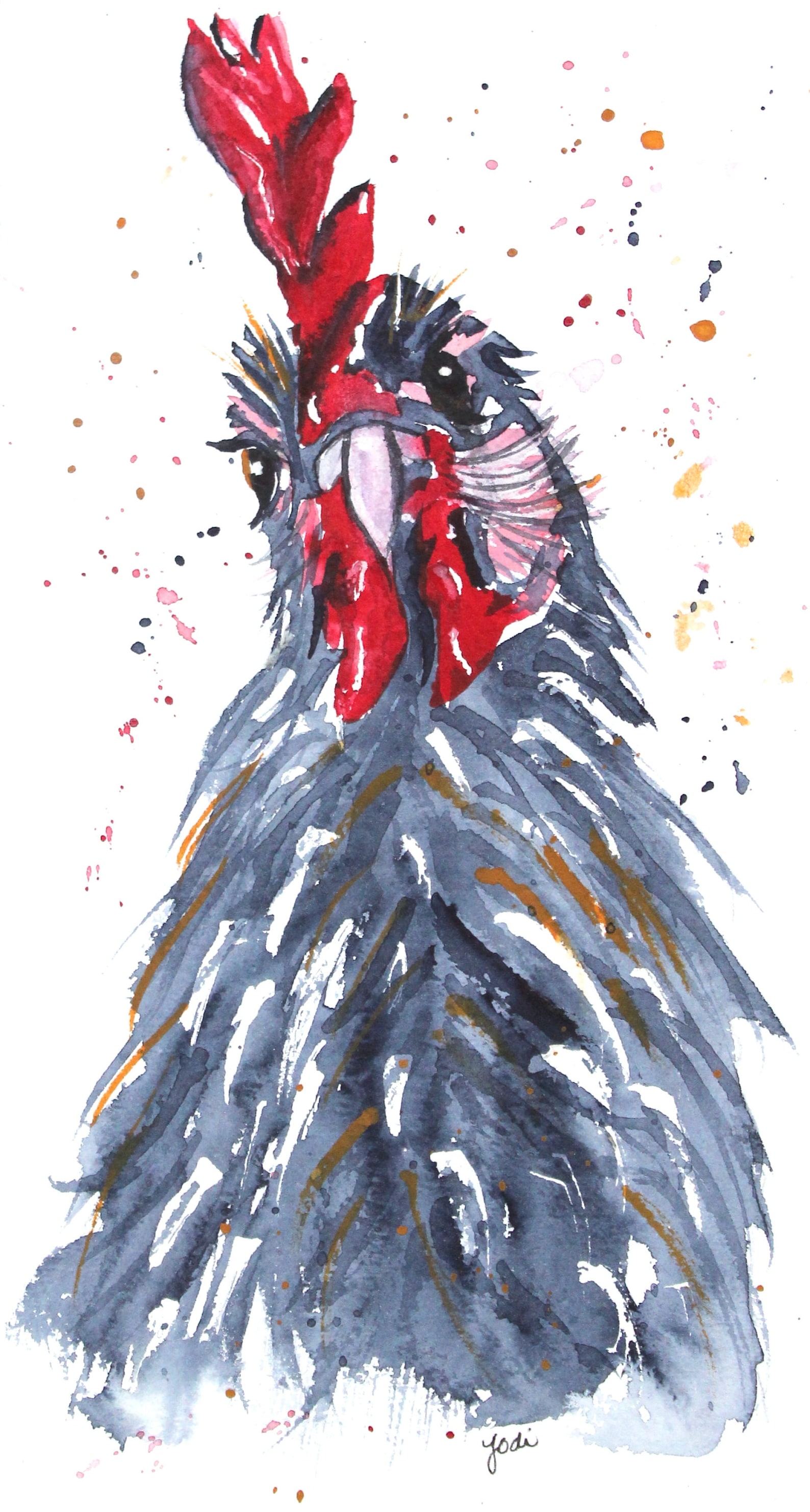 Rooster Rudy Texture Rudy the Rooster Watercolor Print of Original Painting, Watercolor ...