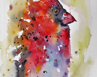 Print of original watercolor red cardinal, bird Watercolor, bird  Painting