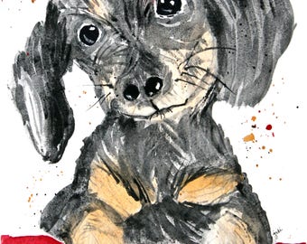 PRINT (8 x 10)  of the original watercolor painting- dachshund puppy, puppy painting, watercolor puppy, watercolor dachshund