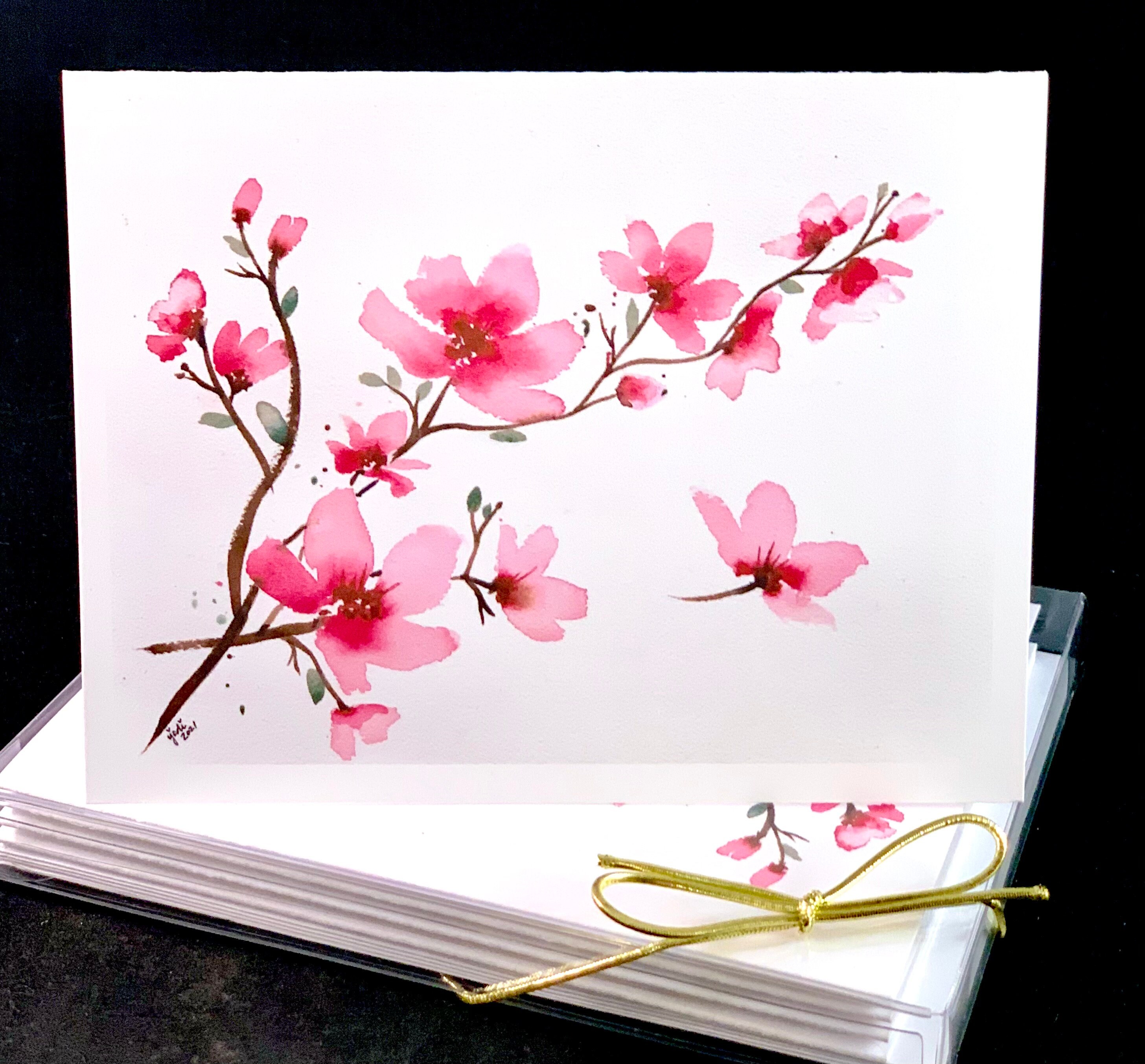 Set of Cherry Blossom Branch Watercolor PRINT Note | Etsy