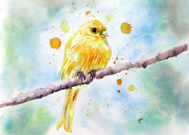 Yellow canary Watercolor PRINT, Bird Painting, Bird Painting, Animal Painting, canary painting image 1