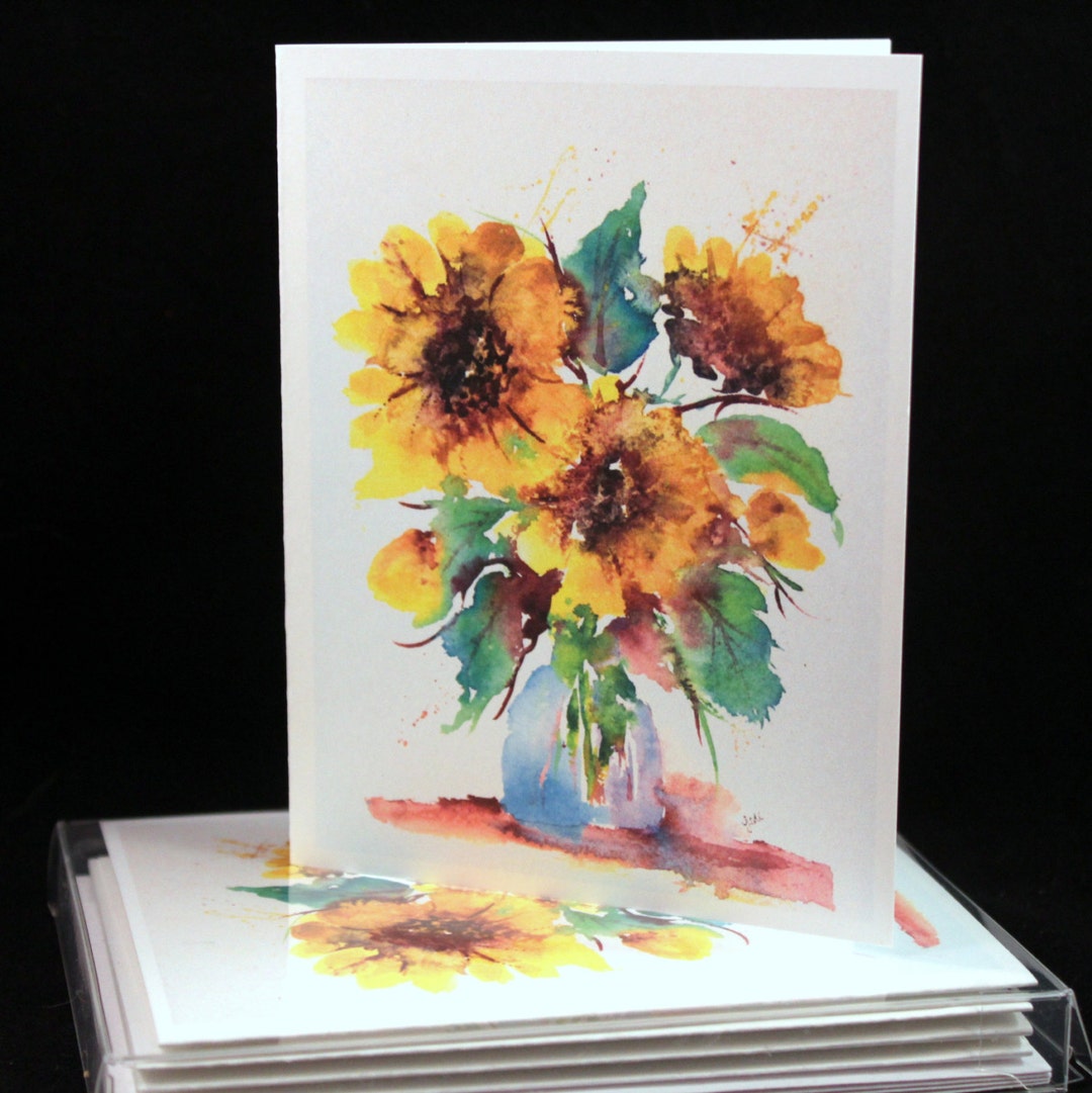 Loose Yellow Sunflower Original Watercolor PRINT Note Card Set ...