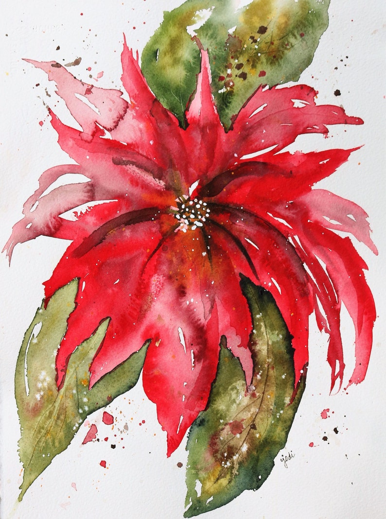 Red Poinsettia Watercolor PRINT Christmas painting Etsy