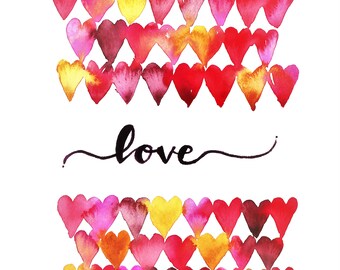 ORIGINAL 11 x 14 Love Hearts Watercolor Painting