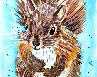 Earl the Squirrel Watercolor Print of Original Painting, Watercolor Squirrel painting, Squirrel  Painting