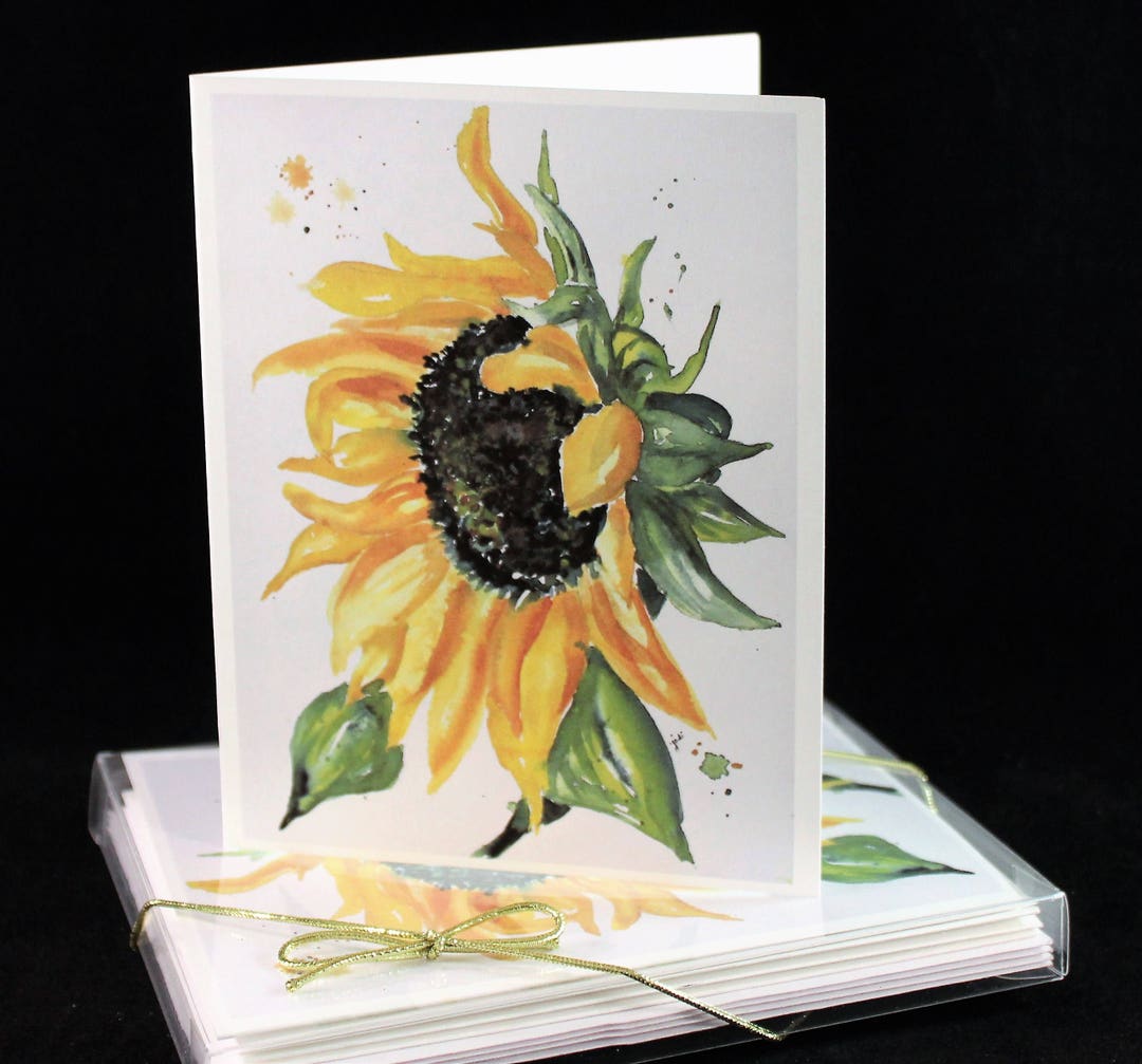 Sunflower Original Watercolor PRINT Note Card Set, Watercolor Cards ...