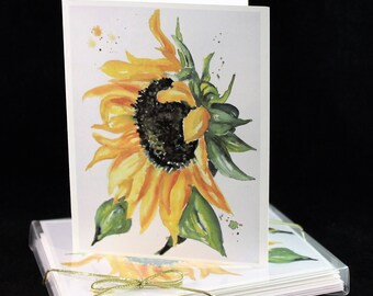 Sunflower Original Watercolor PRINT Note Card Set, Watercolor Cards, Watercolor Sunflowers, Sunflower Cards