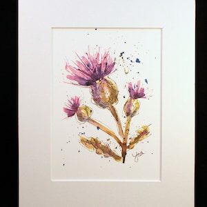 Purple Thistle Watercolor Painting Print, Thistle Watercolor Painting, Purple Thistle Wall Hanging-- 5 X 7 matted to 8 x 10, Botanical