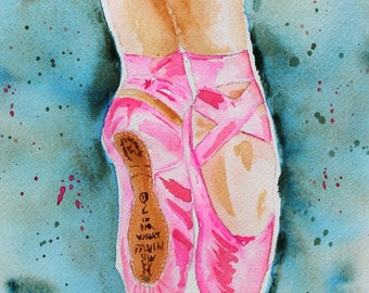 Ballet Slippers Watercolor PRINT, ballerina painting, wall hanging, girls room decor, baby girl nursery, ballet decor, ballet slippers
