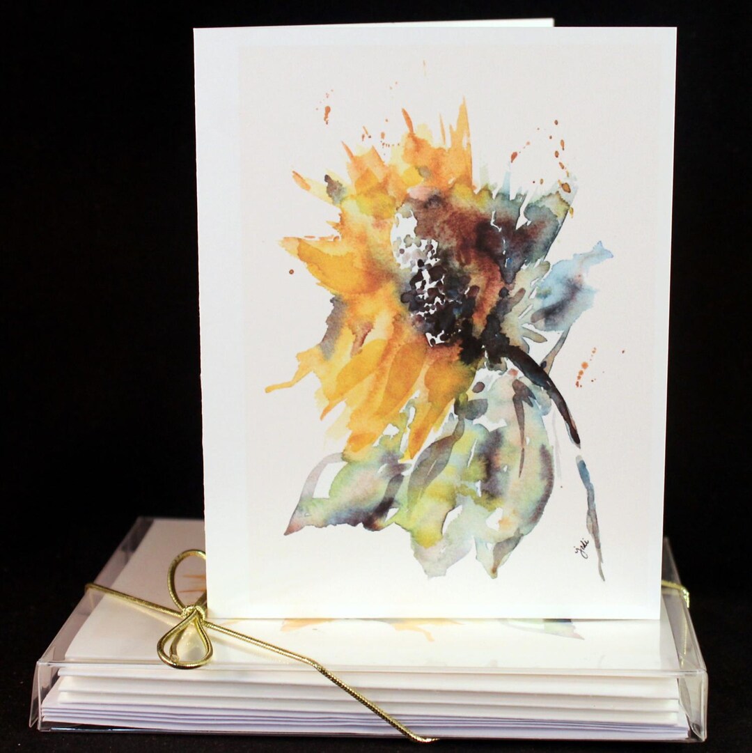 Loose Yellow Sunflower Original Watercolor PRINT Note Card Set ...