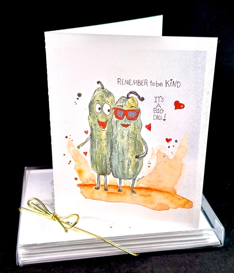 Pickle Watercolor Print Card Set Remember to be Kind its a BIG DILL zdjęcie 1