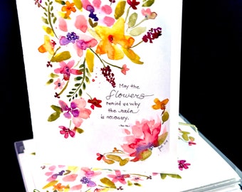 Flowers and Rain Watercolor Print Card Set -  set of 4 boxed with envelopes