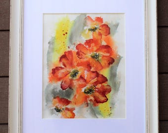 Orange floral Watercolor PRINT, flower painting, floral painting, wall hanging