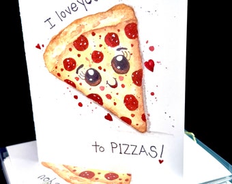Pizza Watercolor Print Card Set - I Love You to Pizzas! - set of 4 boxed with envelopes