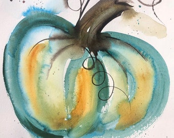 Pumpkin  Watercolor PRINT, fall painting,  thanksgiving painting, wall hanging,rustic fall painting