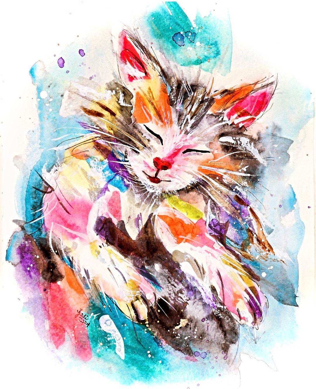 Abstract Calico Cat PRINT of Watercolor Painting - Etsy