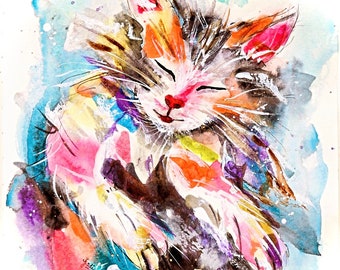 Abstract Calico Cat PRINT of watercolor painting