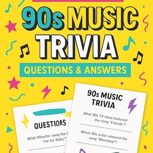 019 Trivial musical de los 90: 100 preguntas con respuestas. Descarga digital instantánea.