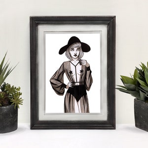 Witch Girl • Impresión • A5/A4 • Retrato • Blanco y negro • Arte original • Magia goda
