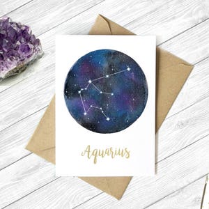 Sternzeichen Sternbild • A6 Geburtstagskarte • Space • Aquarell • Gold Glitzer • Nebula Galaxy Astrologie