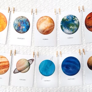 Sistema Solar - Planetas - Postales A6 - Planetas - Espacio - Sol - Mercurio - Venus - Tierra - Marte - Júpiter - Saturno - Urano - Neptuno - Plutón