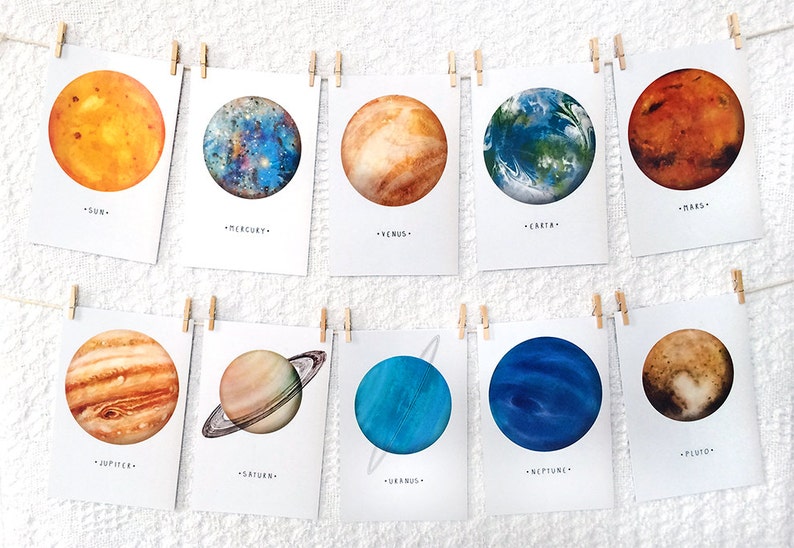 Solar System Planet A6 Postcards Planets Space Sun Mercury Venus Earth Mars Jupiter Saturn Uranus Neptune Pluto image 1