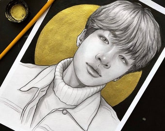 Bang Chan - Original Drawing - A5 - stray kids fan art - Gold - Sketch - 스트레이키즈 - kpop