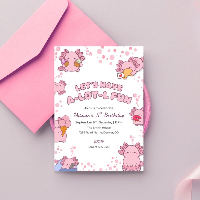Editable Axolotl Birthday Invitation Under Sea Party Canva Template ...
