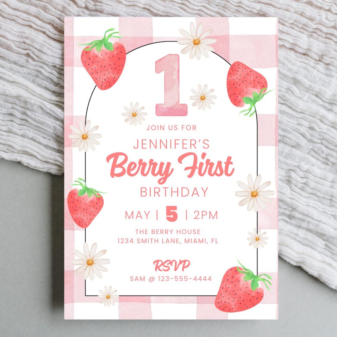 Berry First Birthday Invitation Strawberry Sweet One Party Girl 1st ...