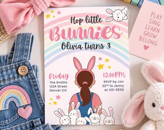 Hop Little Bunnies Birthday Invitation Icky Sticky Bubble Gum Party Invite Can You Say One Birthday Rainbow Learning Song Celebration