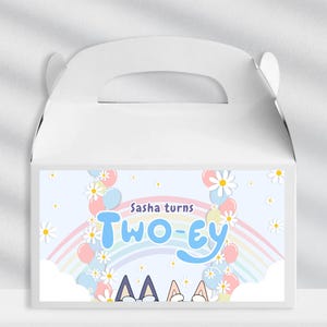 Editable Blue dog Gable Box Label Twoey Treat Box Sticker Printable Bluey Party Favors  Snack Labels Blue dog Candy Bag Printable Tags