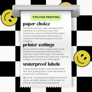 Printable party invitation printing guide: how to choose the right paper, adjust printer settings for crisp colors, resize labels, and cut out party favor tags. Whether you’re printing at home or a local shop, these tips help achieve professional results for invitations, bottle wraps, and stickers.