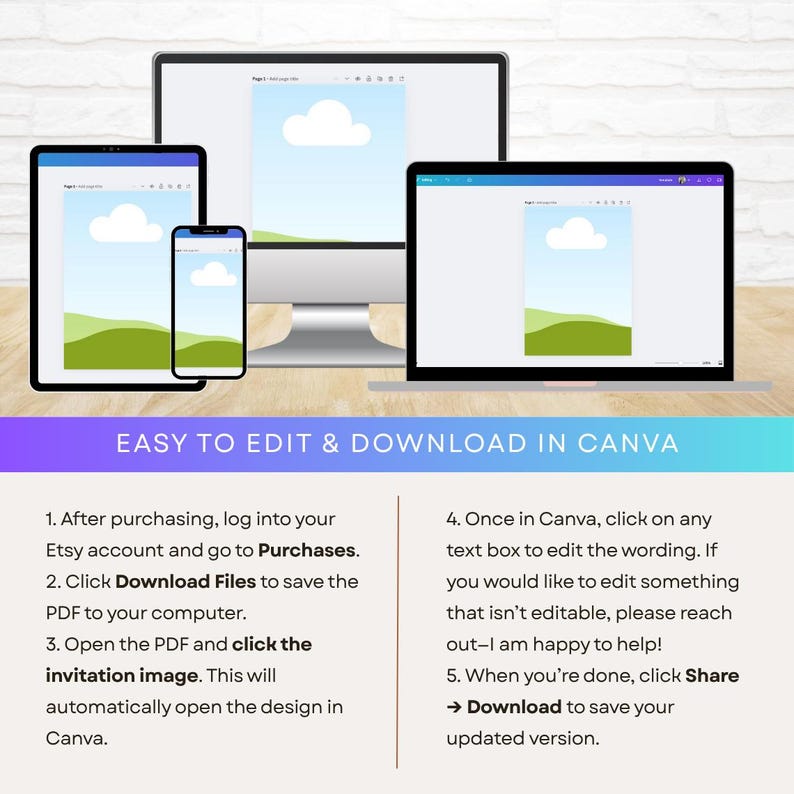 How to edit and personalize digital invitations: open the Canva template, replace placeholder text with your party details, adjust fonts and colors, and save in your preferred format (PDF, PNG, JPG). Perfect for personalized birthday invitations, teacher appreciation cards, and matching party accessories.