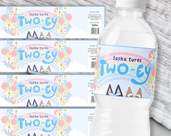 Editable Blue dog Water Bottle Labels Blue Birthday Printable Template Blue dog Party Favor Wraps Digital Blue Water Label Canva Download