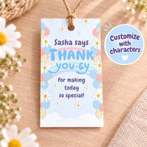 Blue dog-inspired thank you tag digital download for birthday party favors; cute editable tag template for blue dog-themed goodie bags, treat bags, or thank you gifts; ideal for toddler or preschool birthday celebrations with a dog theme.