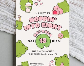 Editable Kawaii Frog Birthday Invitation Template Frog Party Invite Printable Cute Froggy Birthday Digital Download Editable Canva