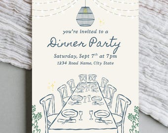 Invitación para una cena nocturna, reunión de adultos, invitación editable para una fiesta, plantilla elegante para un club de cenas, ideas para cenas con amigos