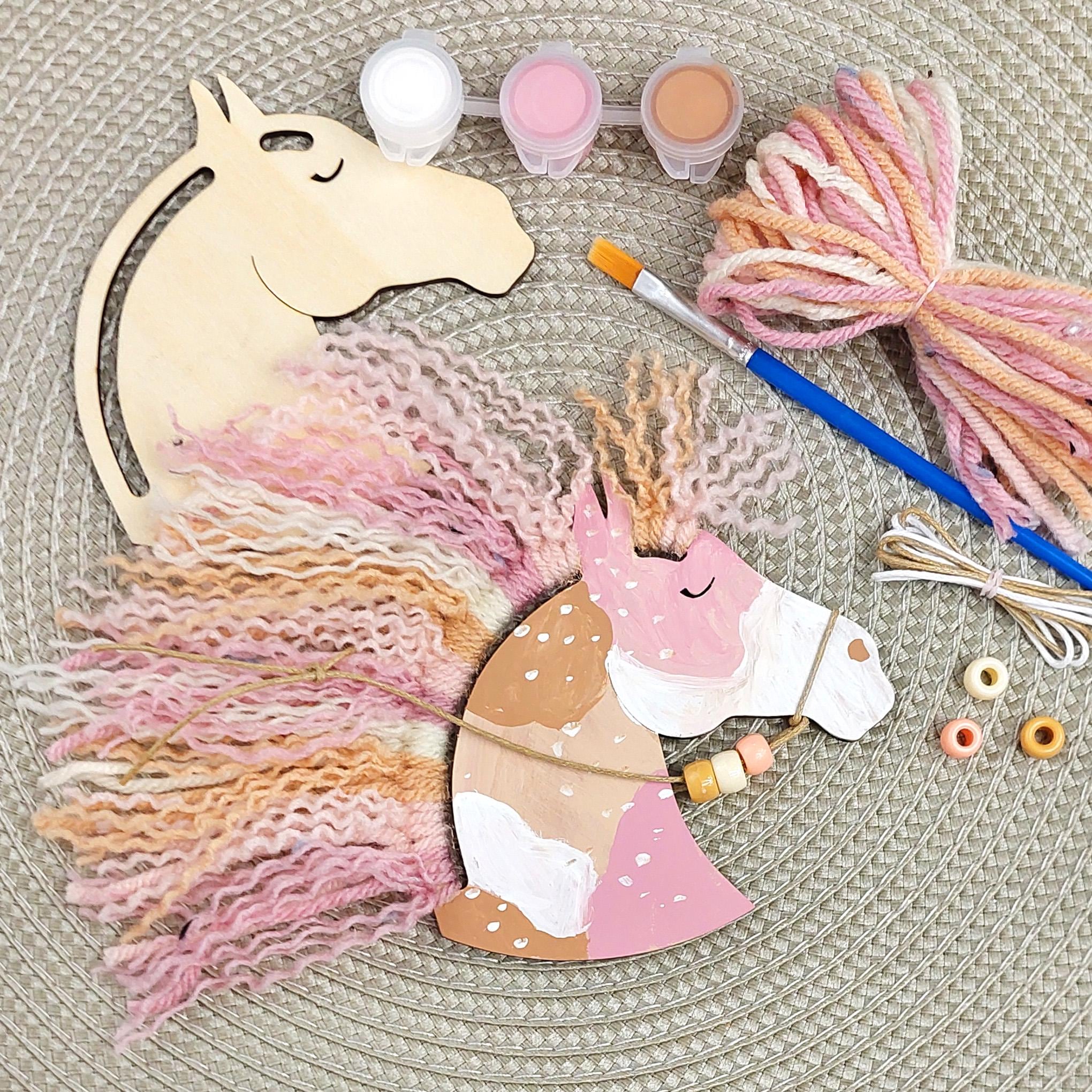Personalized Pony themed birthday party favors. Horse Paint Macrame Kit. Kids horse camp crafts activity sets. Bulk available