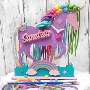 Personalized Kids Unicorn and Rainbow Craft Kit. DIY Wood Macrame Paint Set
