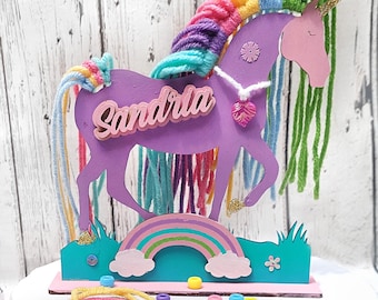 Personalized Kids Unicorn and Rainbow Craft Kit. DIY Wood Macrame Paint Set
