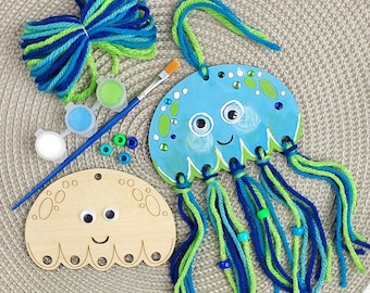 Personalized Jellyfish Macrame DIY Paint Kit: Kids Ocean Party Favor Paint Craft