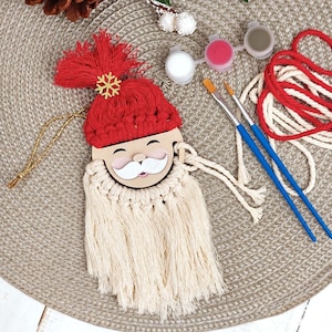 Kids Christmas Ornament Craft Kit: DIY Santa Macrame Paint Yarn