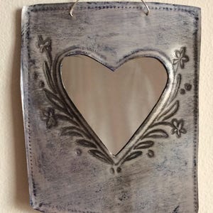 Small hand-stamped tin heart mirror (please read full description!) Due to imposed tariffs currently NOT shipping to USA - See description