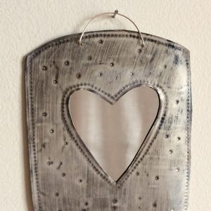 Little mirror, hand stamped tin, with heart design - (please read the full description!)