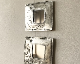 New item! Small double mirror, made from recycled metal and vintage book pages - (please read the full description!)