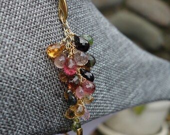 Tourmaline Cluster Earrings, Gemstone Drop Earrings, Sapphire, Wedding Jewelry, Birthday, Evening, Dressy, Anniversary Gift