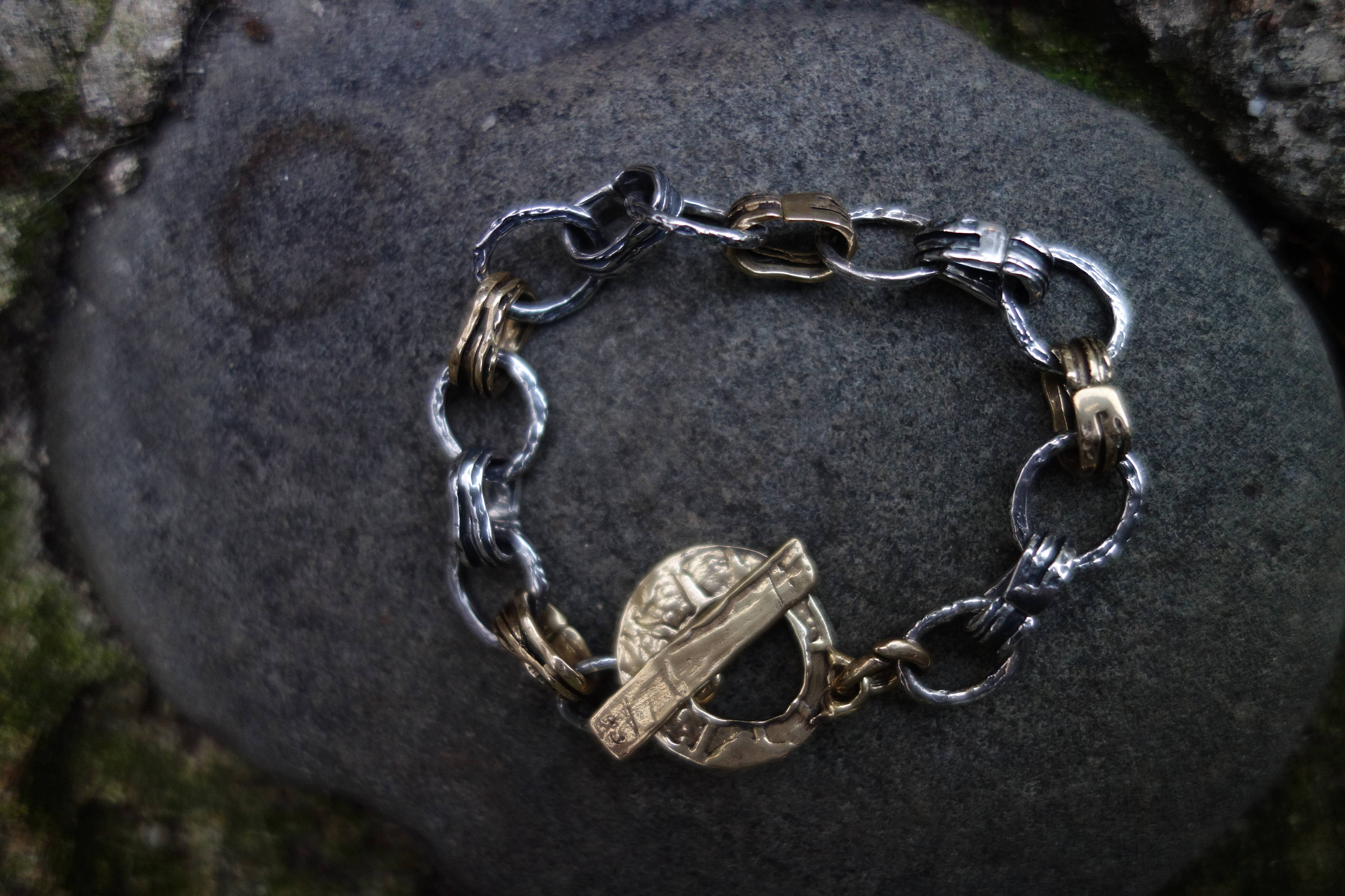 Sterling Silver Link Bracelet Gold Bronze Rustic Statement - Etsy