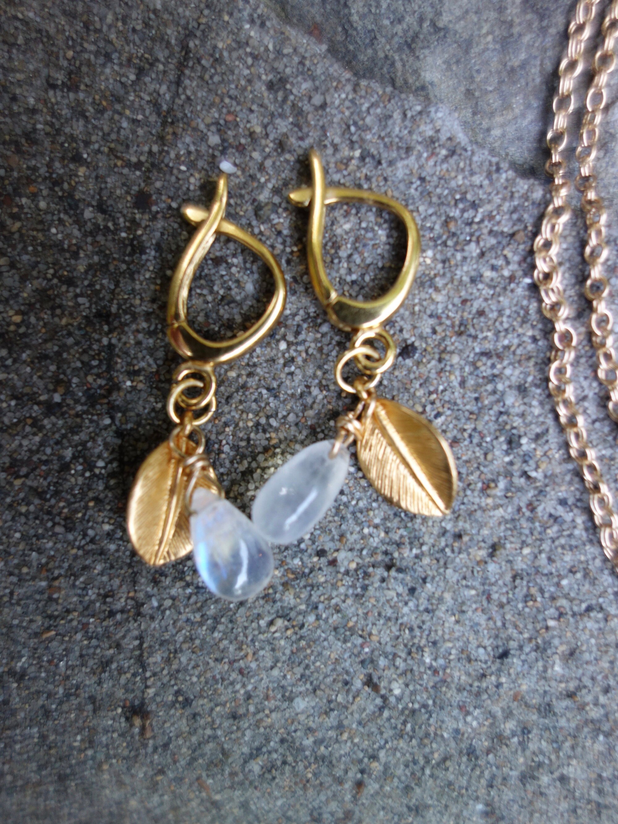 Moonstone Earrings Vermeil Gold Bridal Wedding Birthday Prom