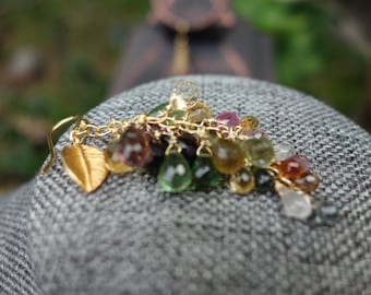 Tourmaline Earrings, Teardrop Cluster Earrings, Wedding, Anniversary, Bridal, Birthday Gift